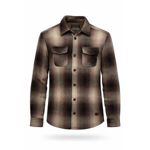 JACHS NY Plaid Wool Blend Shacket Men M Brown Tan Shirt Jacket Side Pockets EUC